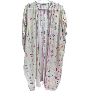 Mes Demoiselles Kimono White Multi Size OS Long Colorful Dolman Sleeve Coverup